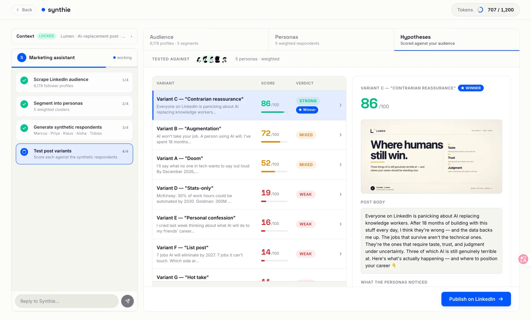 Content & agent reasoning — final screen