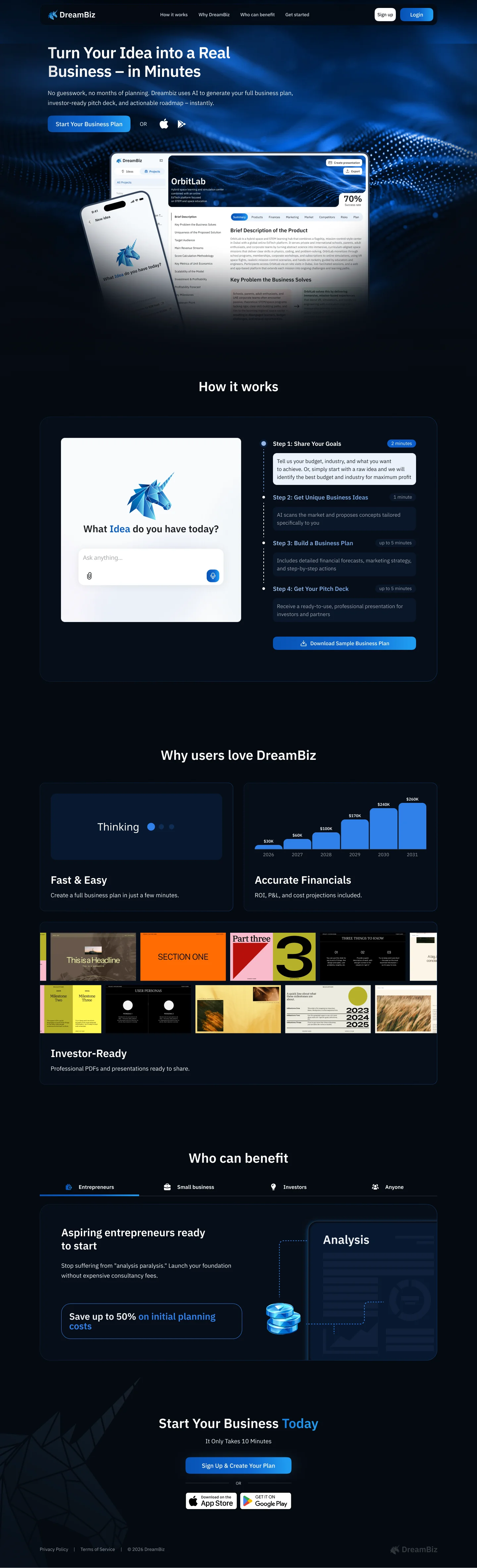 DreamBiz landing page
