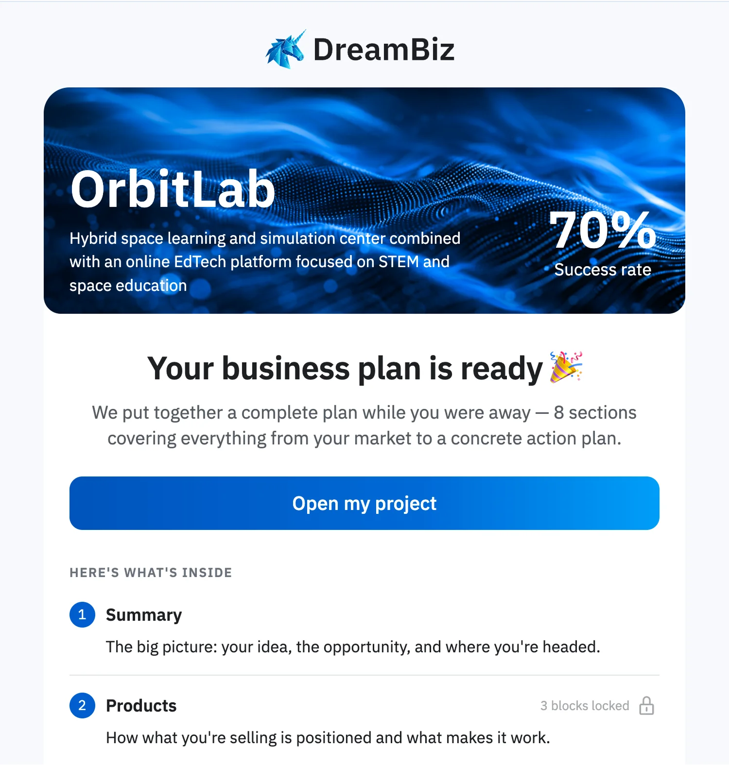 Email — Project is ready